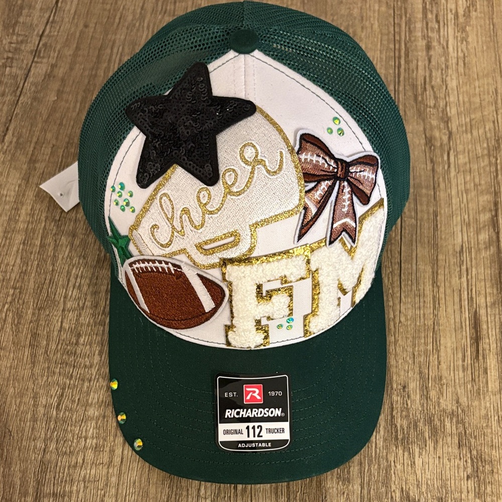 Green and gold FM cheer hat